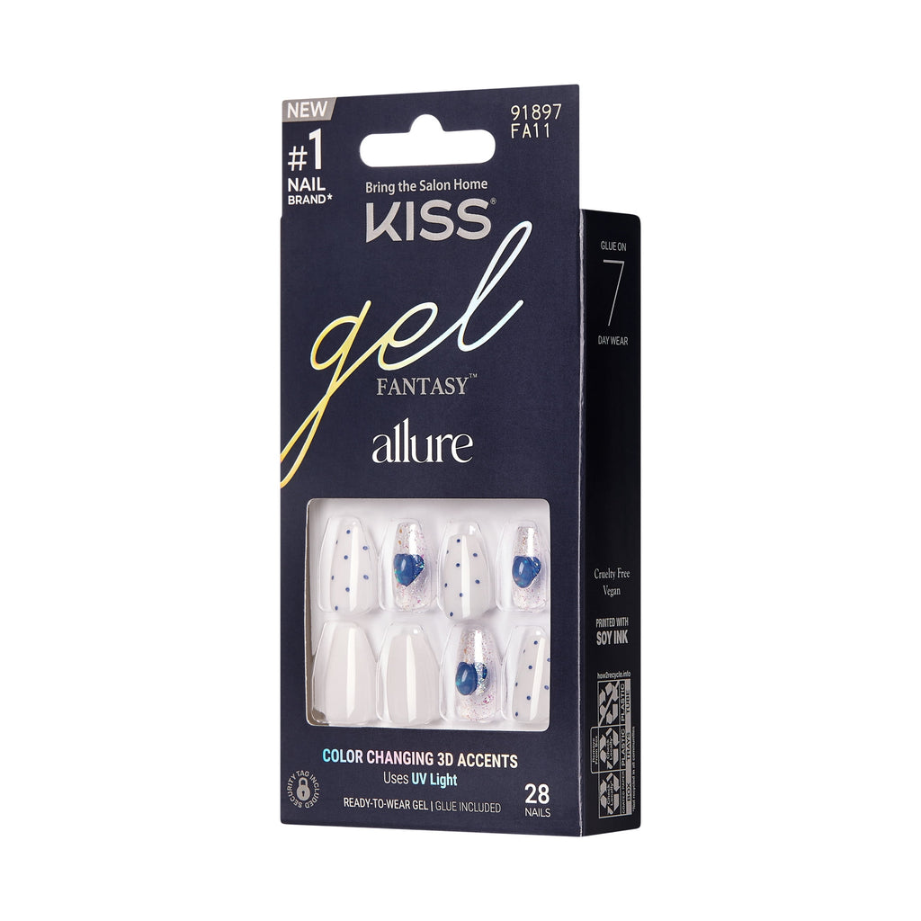 KISS Gel Fantasy Allure Press On Nails, Hottiest Thing, White, Short Coffin, 28 Count