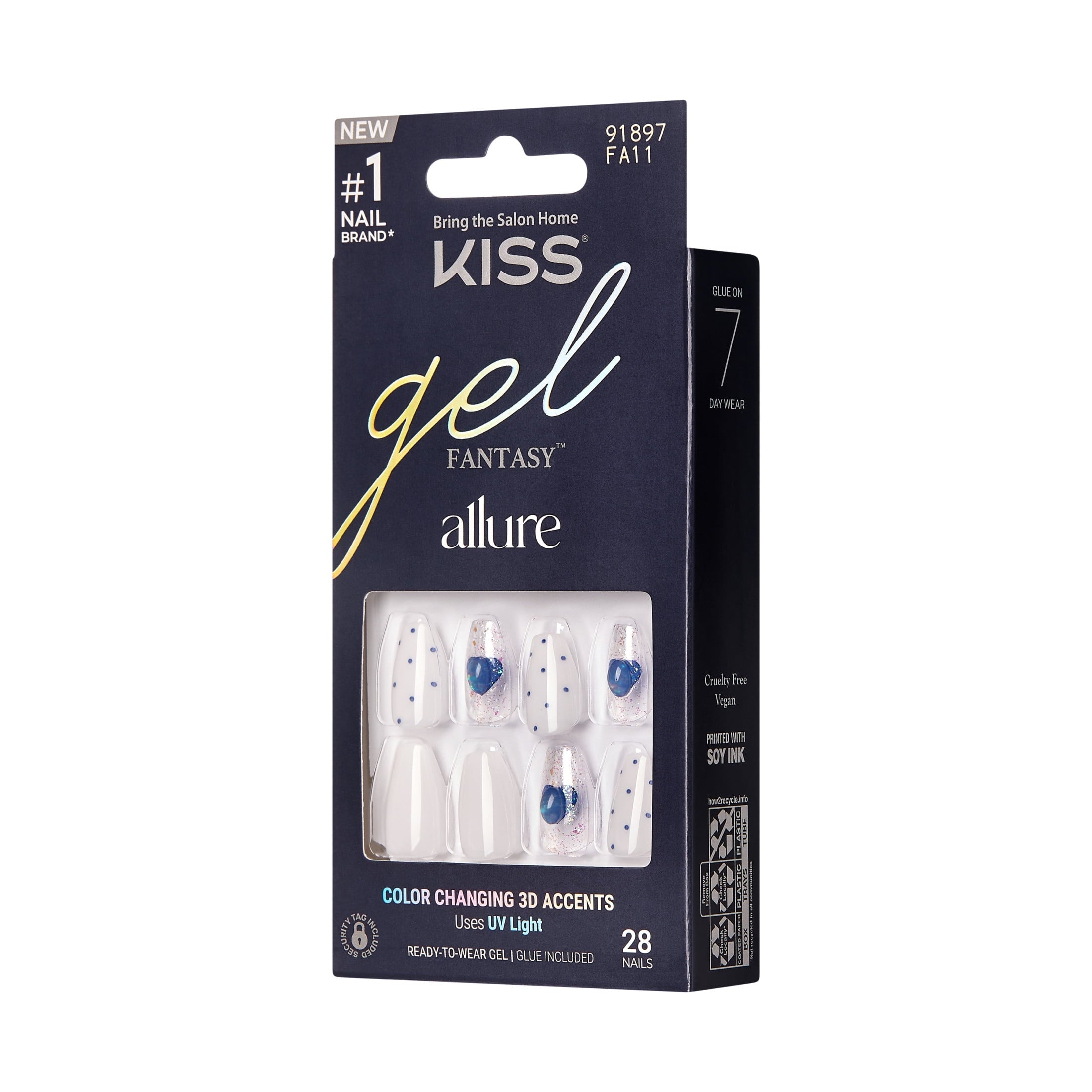 KISS Gel Fantasy Allure Press On Nails, Hottiest Thing, White, Short Coffin, 28 Count