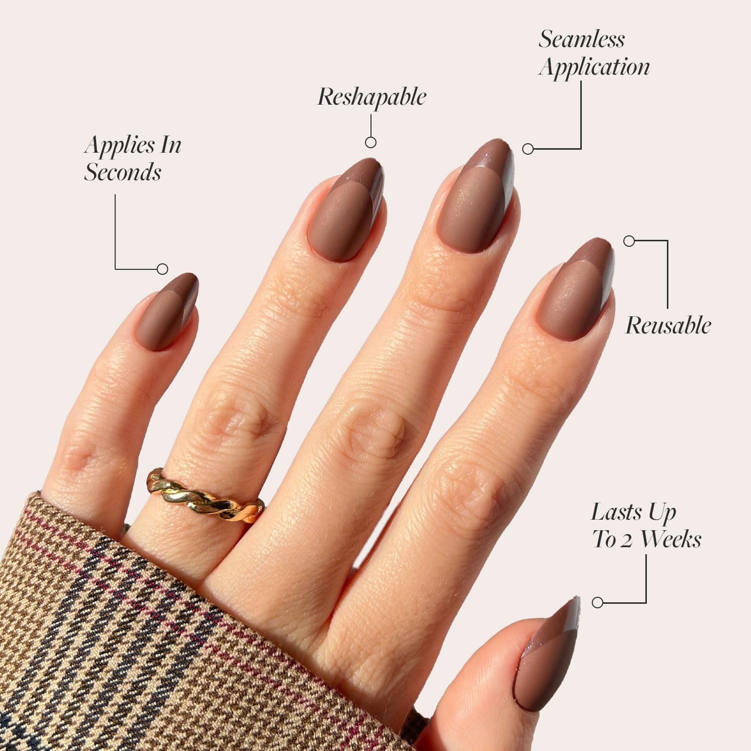 Glamnetic Press-On Nails – Terra | Earthy Brown Matte Almond Nails, "Salon Quality", 30 Count