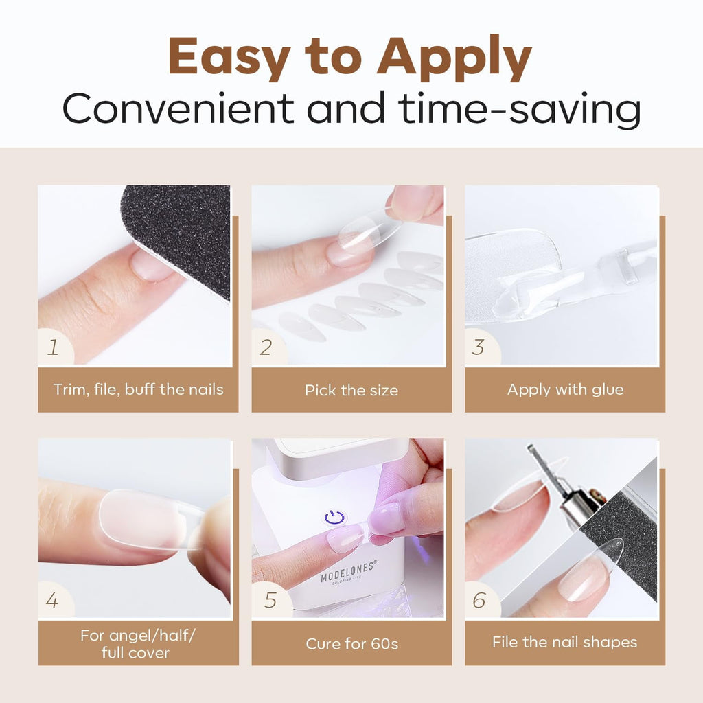 modelones Short Almond Nail Tips, Pre-shaped Gel x Nail Tips Full Cover Fake Nails Acrylic Nail Tips Nail Extension Press on Nails Gel x Nail Kit 216PCS 12Sizes