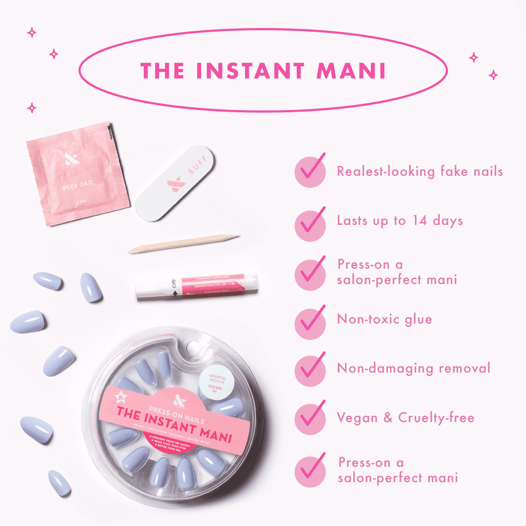 Olive & June Instant Mani Maximalist Short Round Press-On Nails, Sky Chrome, 42 Pieces