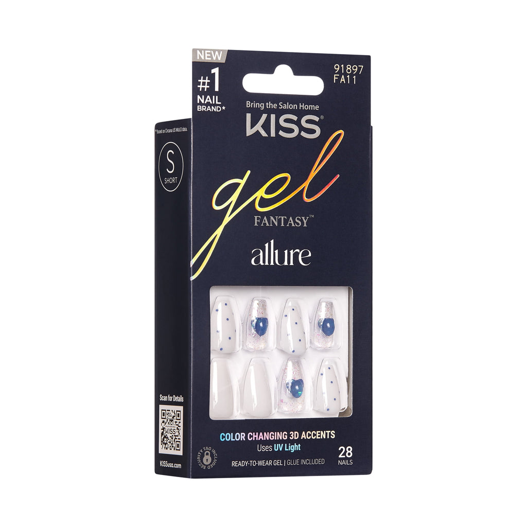 KISS Gel Fantasy Allure Press On Nails, Hottiest Thing, White, Short Coffin, 28 Count