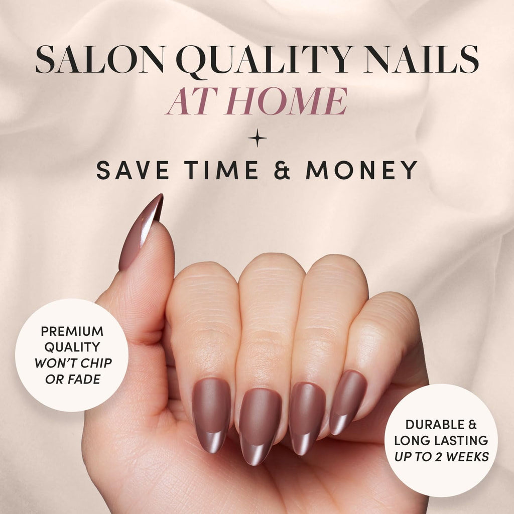 Glamnetic Press-On Nails – Terra | Earthy Brown Matte Almond Nails, "Salon Quality", 30 Count