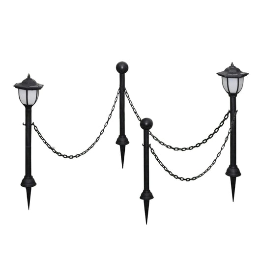 vidaXL 2/4x Chain Fence with Solar Lights Two LED Lamps Two Poles Outdoor Patio