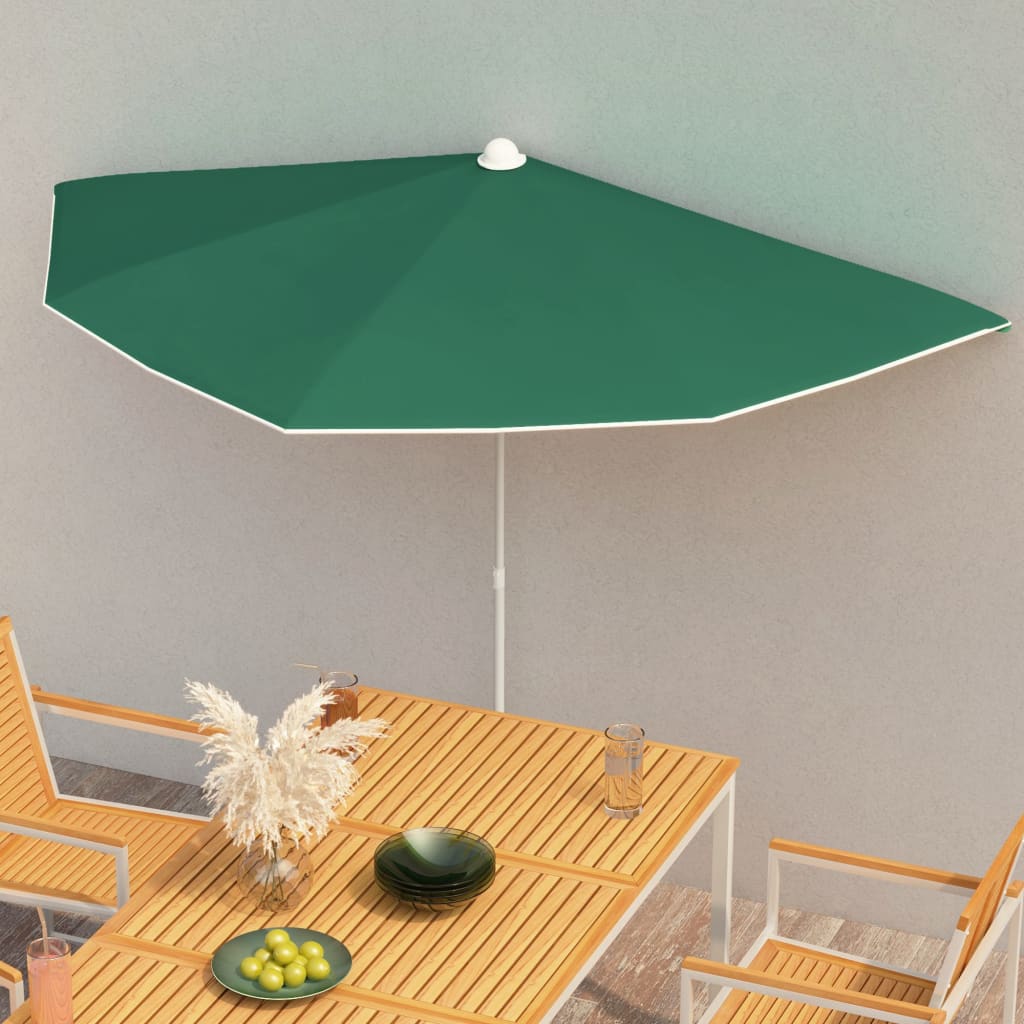 vidaXL Garden Half Parasol with Pole Outdoor Umbrella Sunshade Multi Colors
