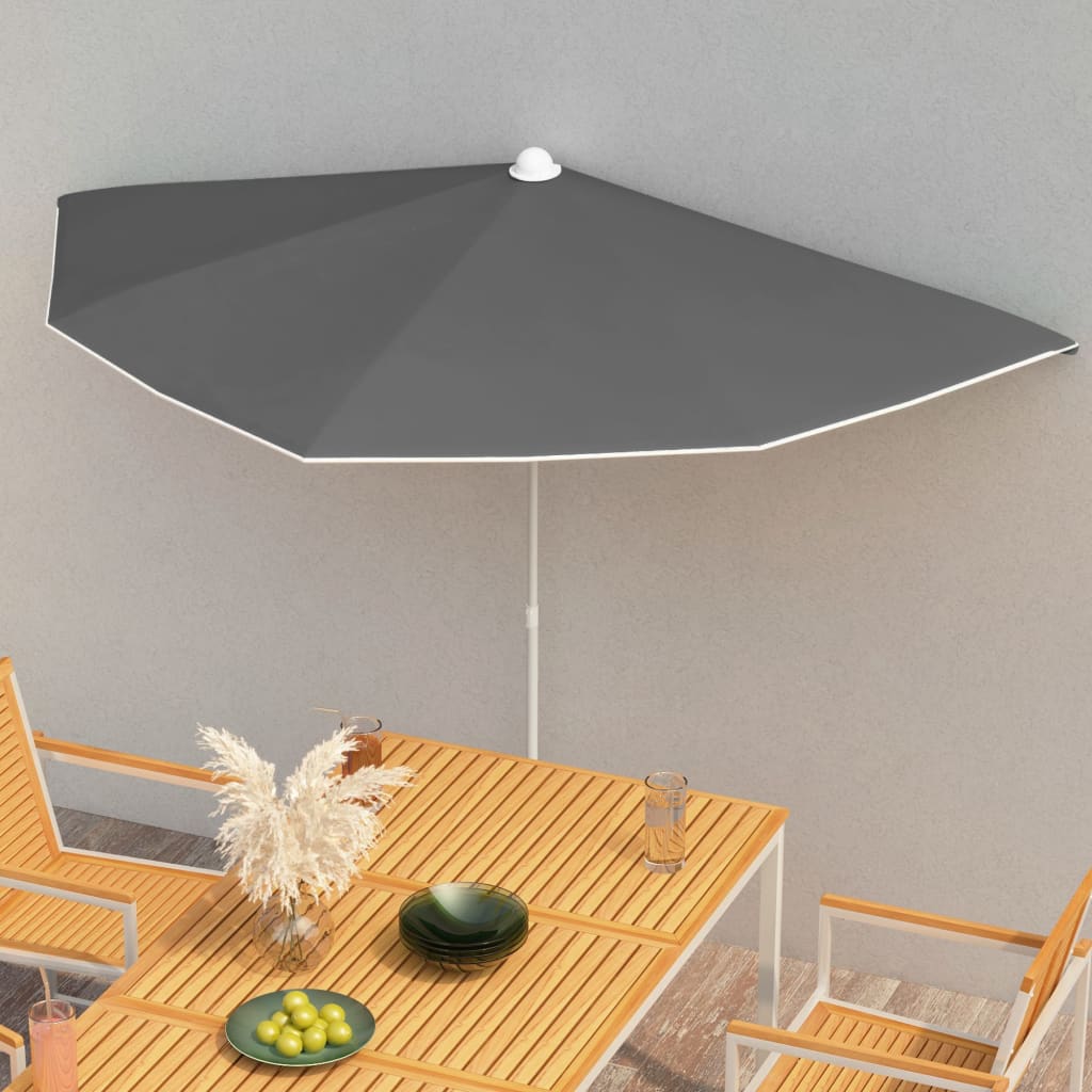 vidaXL Garden Half Parasol with Pole Outdoor Umbrella Sunshade Multi Colors