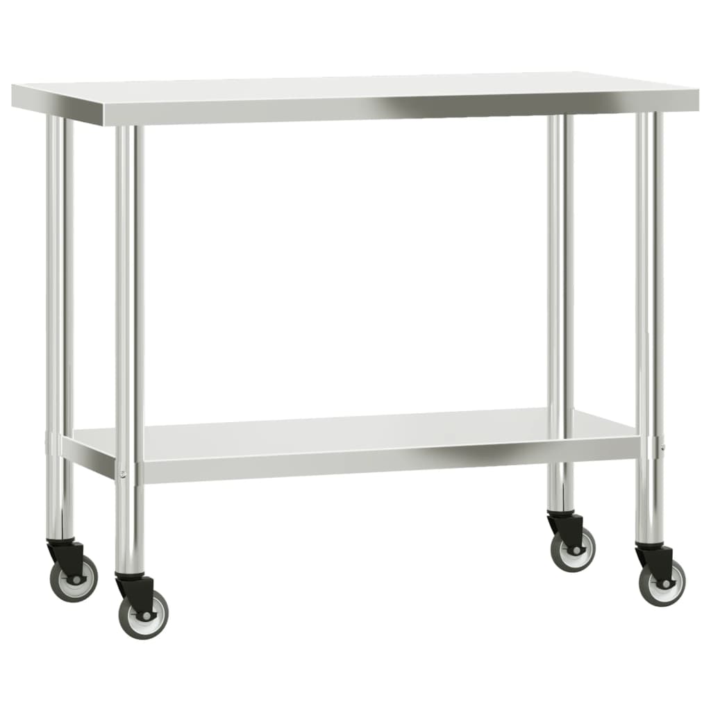 vidaXL Kitchen Work Table with Overshelf 43.3"x21.7"x47.2" Stainless Steel