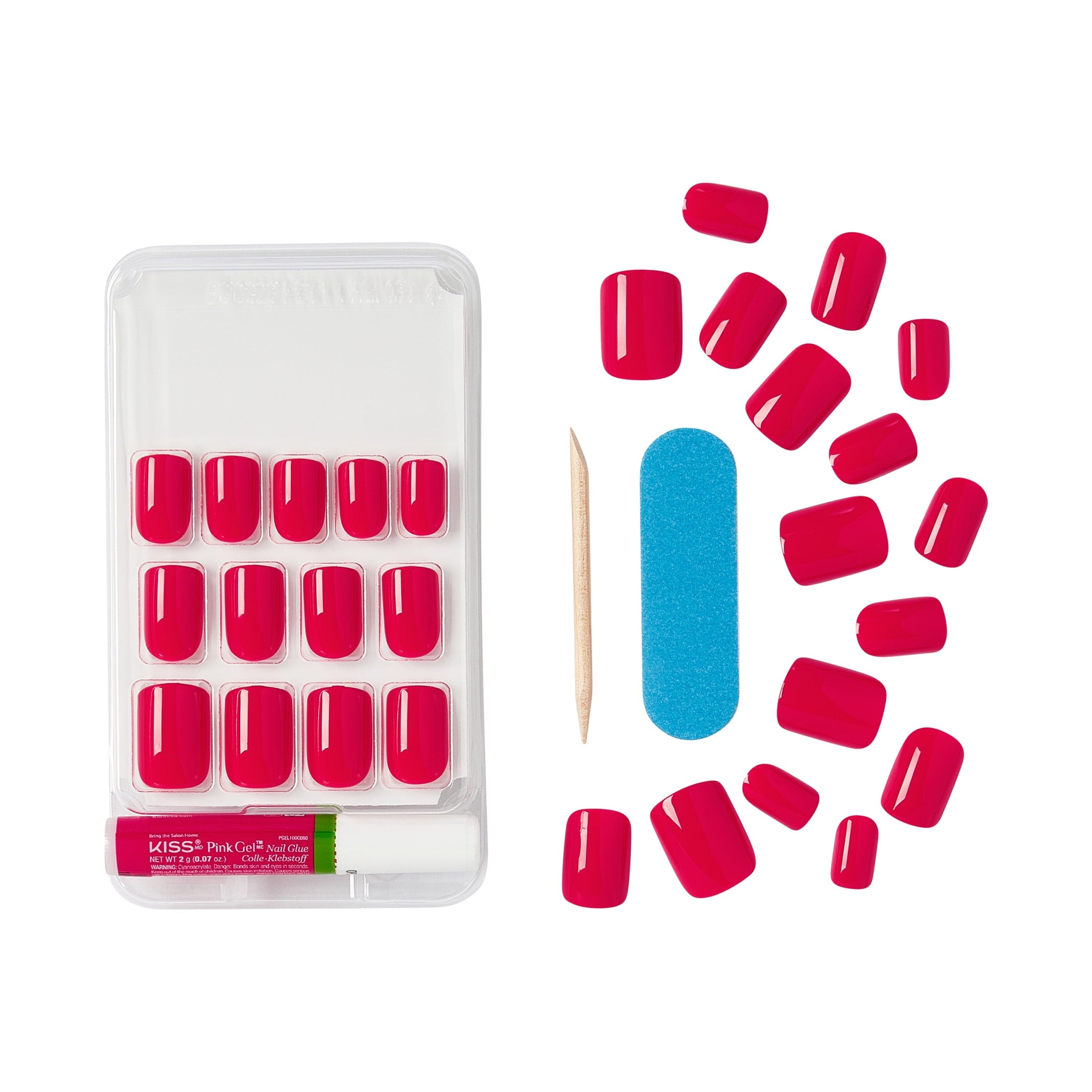 KISS Salon Color Press On Glue Nails , 'Truthful', Solid Red, Short Oval, 28 Count
