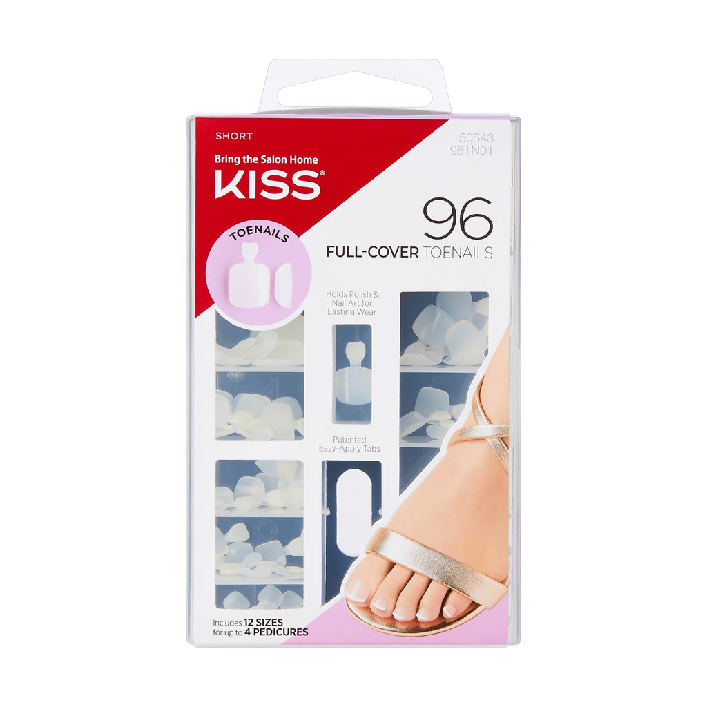 KISS 96 Full-Cover Press On Toenails, Clear, Short, Maximum Speed Nail Glue, 96 Count