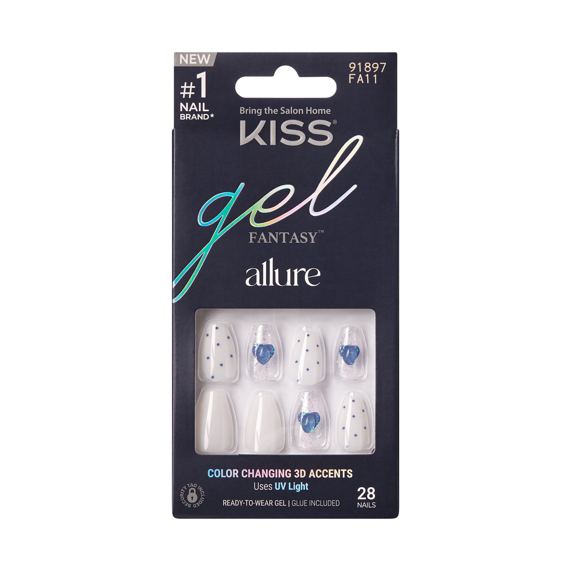 KISS Gel Fantasy Allure Press On Nails, Hottiest Thing, White, Short Coffin, 28 Count