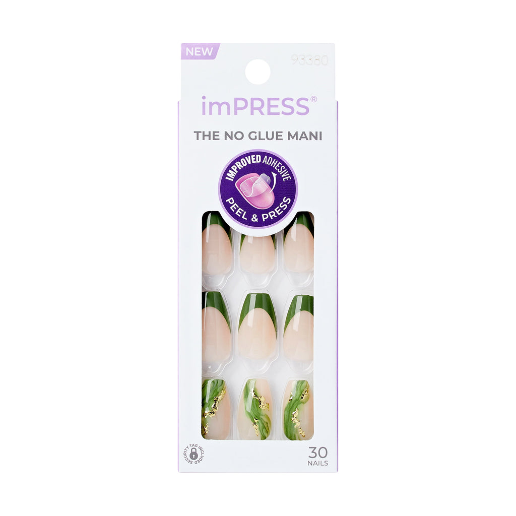 KISS imPRESS  Press on Nails, Ballerina, Green, Medium Coffin, 30 Count