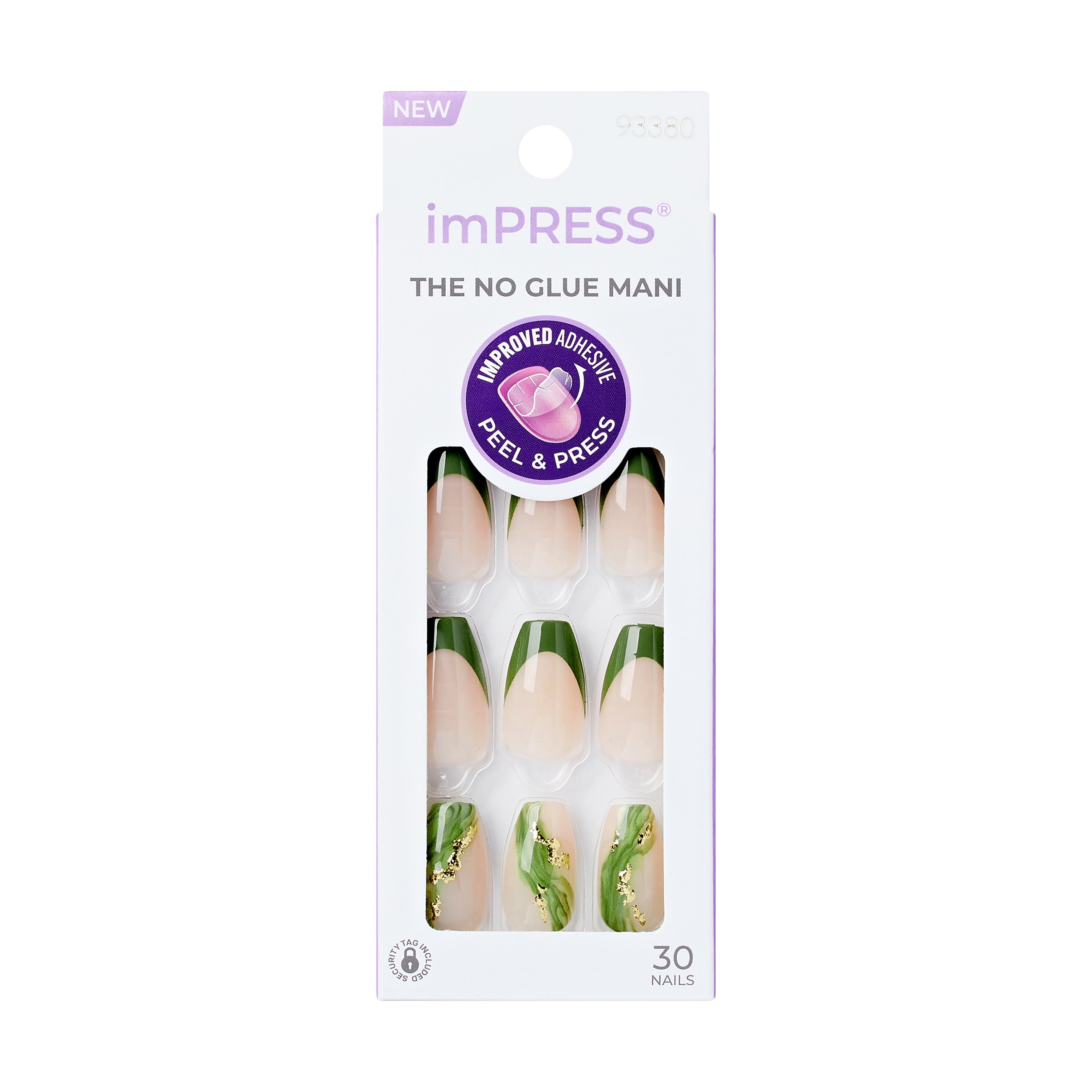 KISS imPRESS  Press on Nails, Ballerina, Green, Medium Coffin, 30 Count