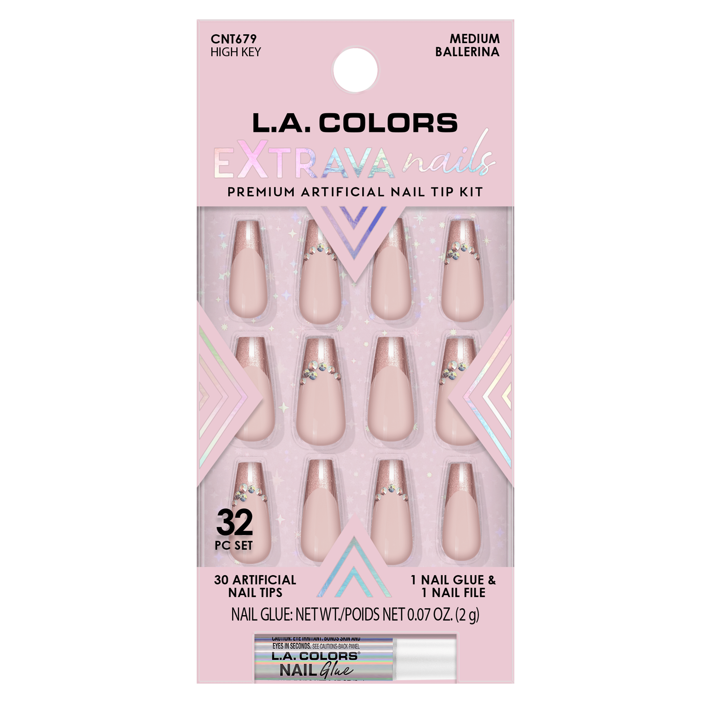 L.A. COLORS Extrava Long lasting flexilbe Nail Tip, High Key, 32 Piece