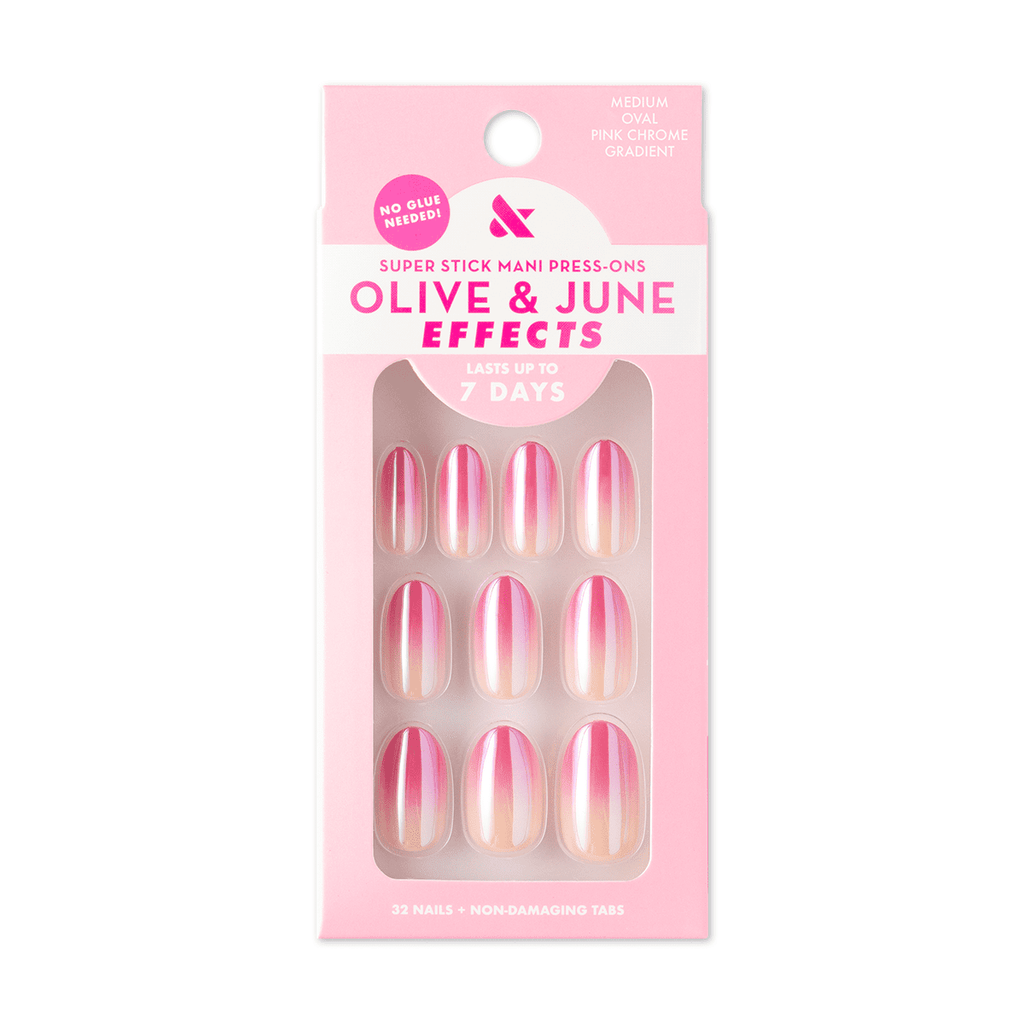 Olive & June Super Stick Mani Oval Medium Press-On Tabs, Pink Chrome Ombre, 32 Pieces