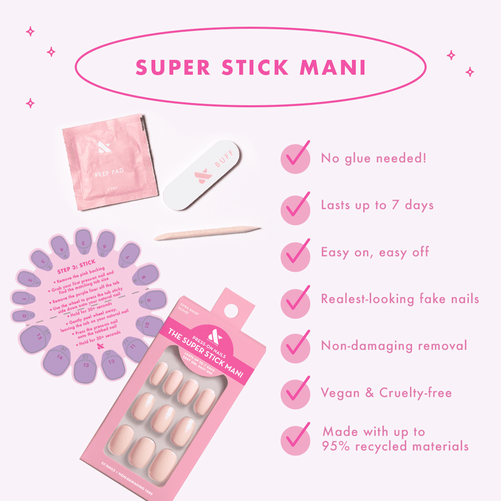 Olive & June Super Stick Mani Oval Medium Press-On Tabs, Pink Chrome Ombre, 32 Pieces