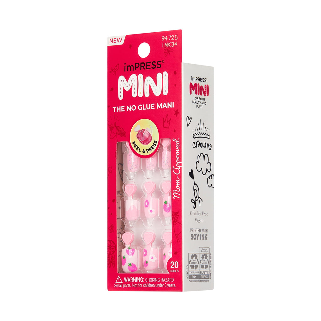 KISS imPRESS Kids  Press on Nails, Berry Cute, Pink, Kids Squoval, 20 Count