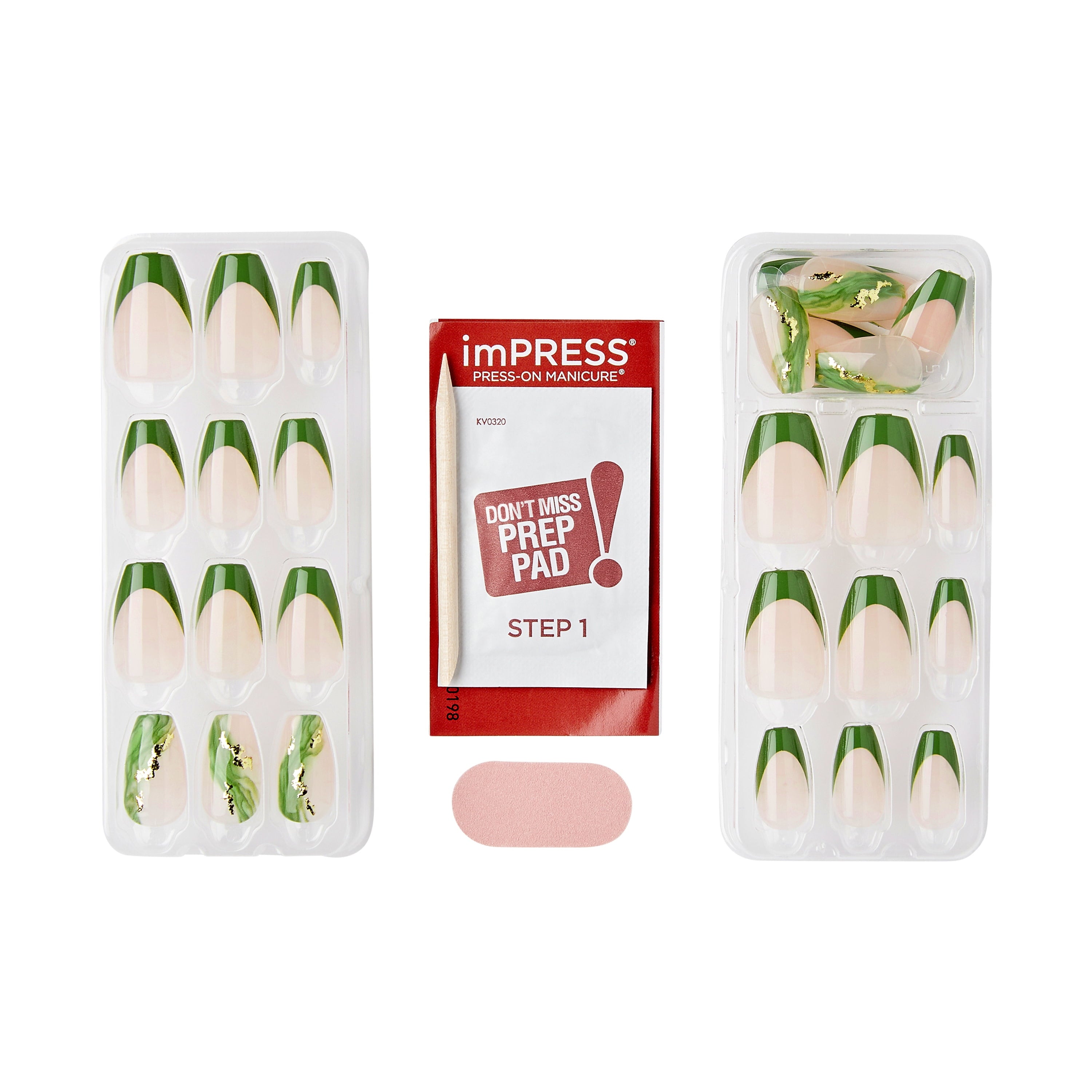 KISS imPRESS  Press on Nails, Ballerina, Green, Medium Coffin, 30 Count