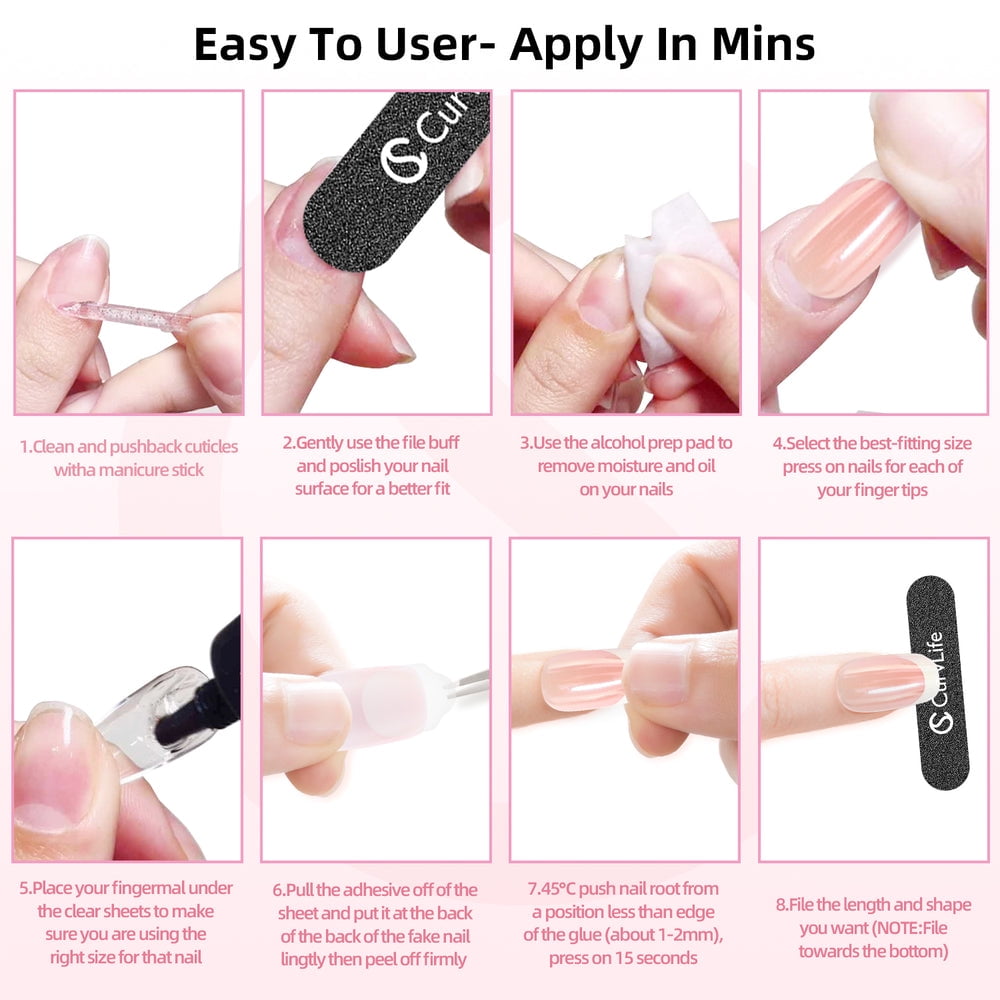 CurvLife Broad French Mirror Press-On Nails - 24PCS Medium Square, Non-Toxic & Reusable, Salon Quality