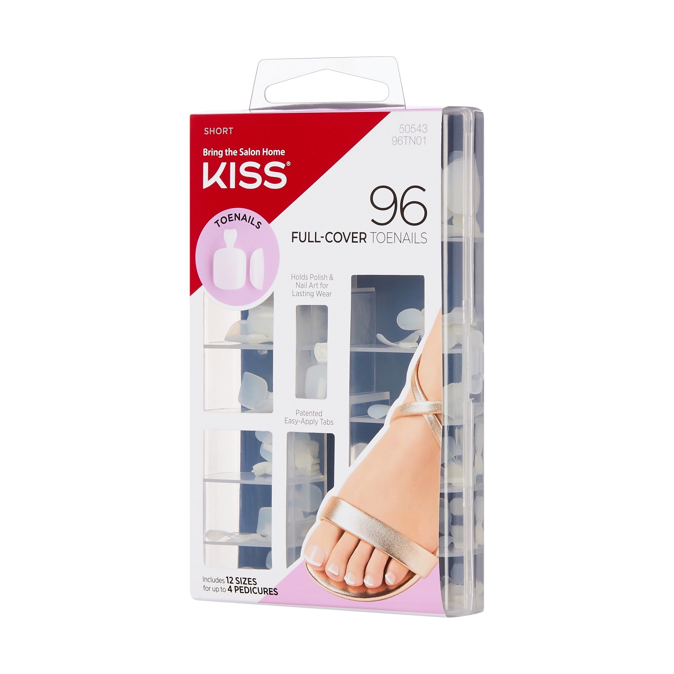 KISS 96 Full-Cover Press On Toenails, Clear, Short, Maximum Speed Nail Glue, 96 Count