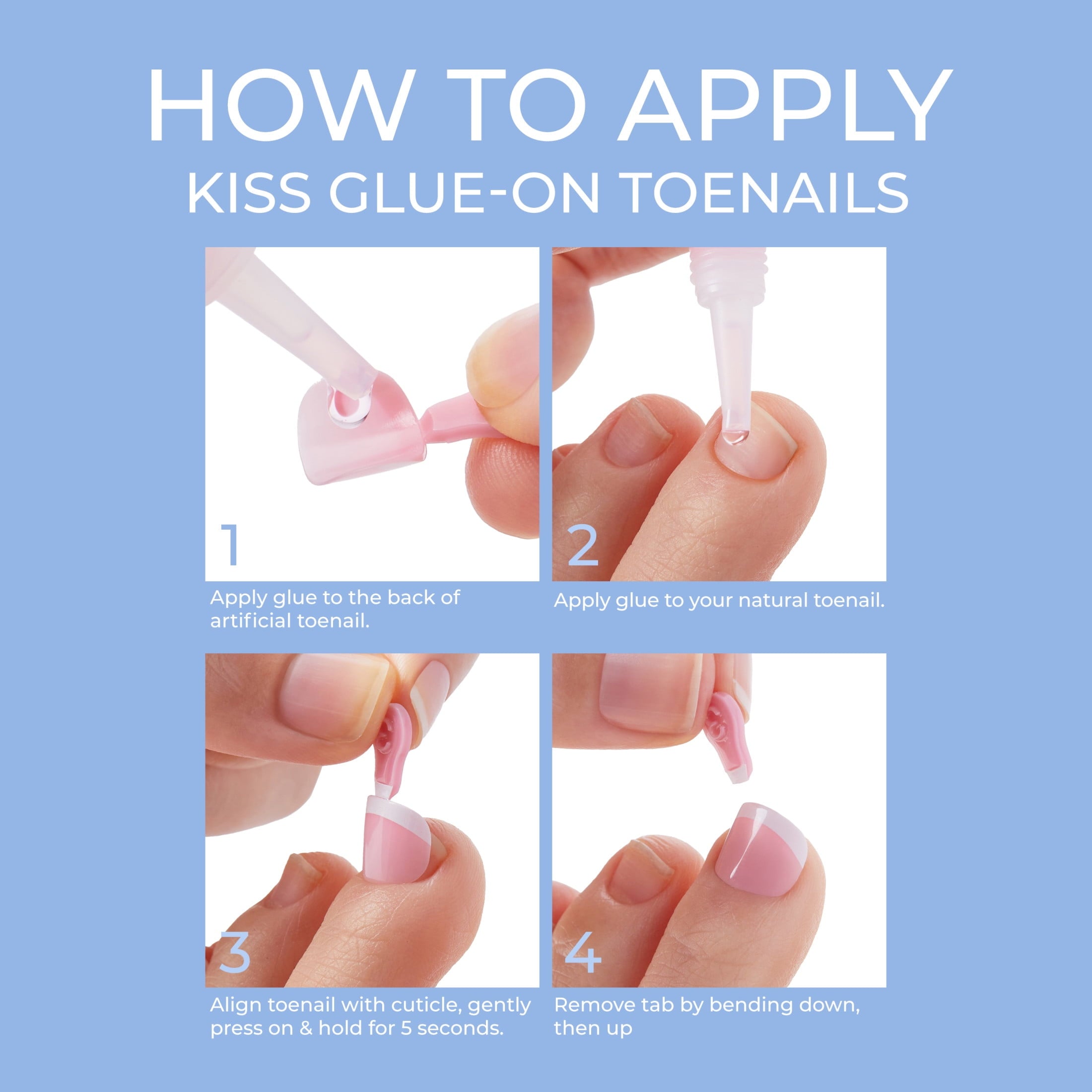 KISS 96 Full-Cover Press On Toenails, Clear, Short, Maximum Speed Nail Glue, 96 Count