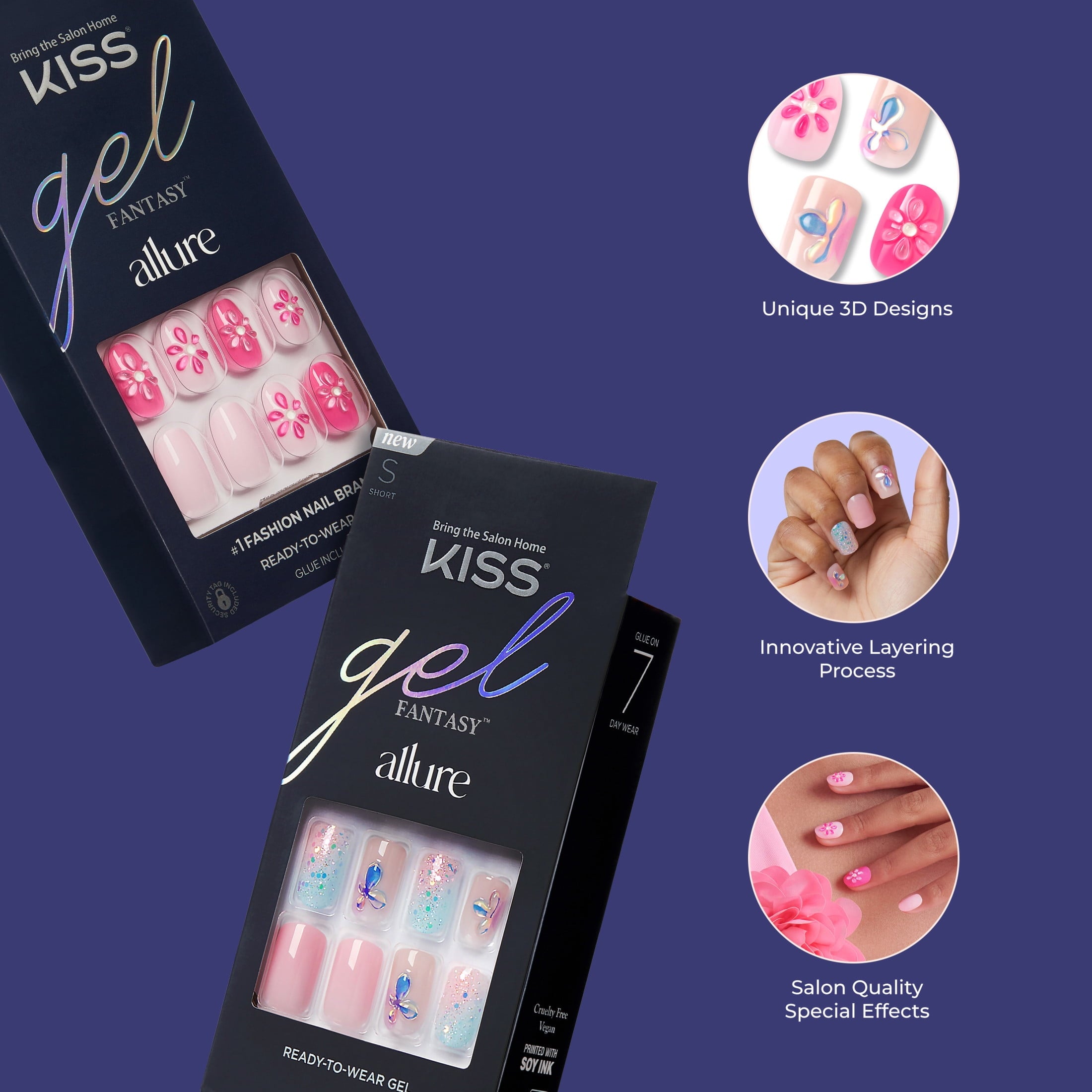 KISS Gel Fantasy Allure Press On Nails, Hottiest Thing, White, Short Coffin, 28 Count