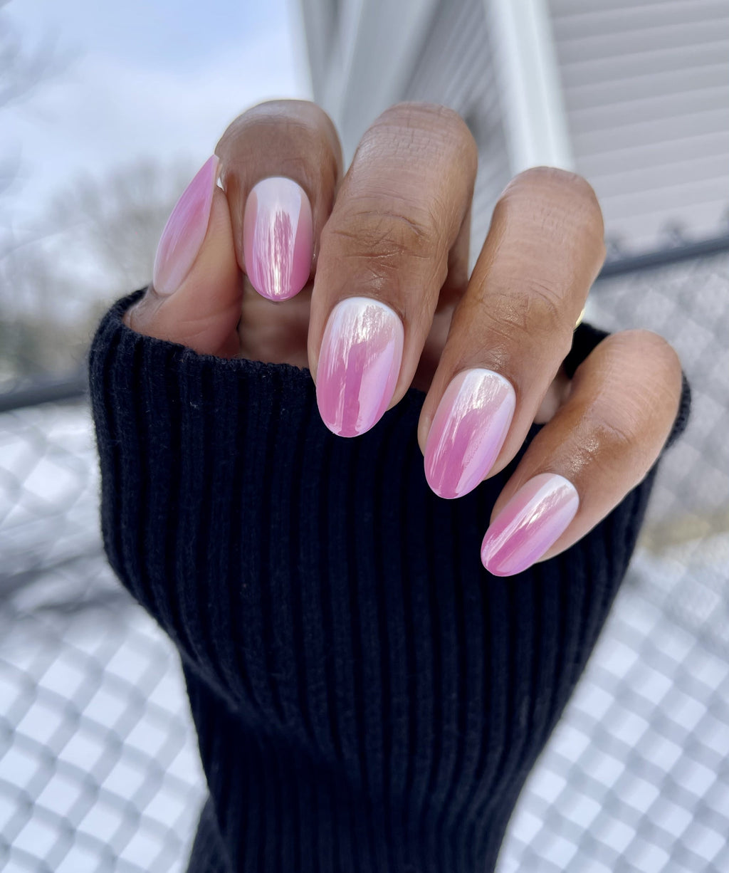 Olive & June Super Stick Mani Oval Medium Press-On Tabs, Pink Chrome Ombre, 32 Pieces