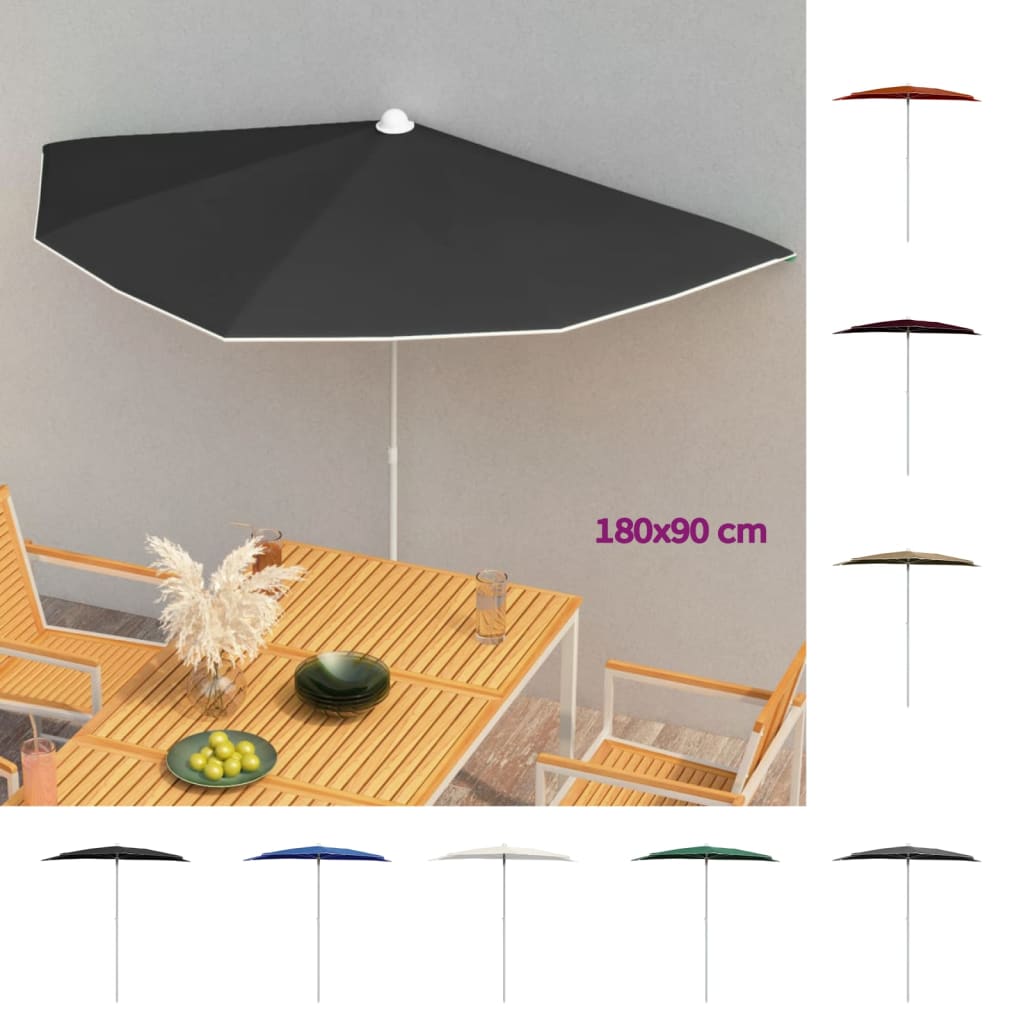 vidaXL Garden Half Parasol with Pole Outdoor Umbrella Sunshade Multi Colors